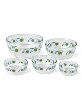 Vintage Imperial Glass Floral Nesting Mixing Bowl Set of 5